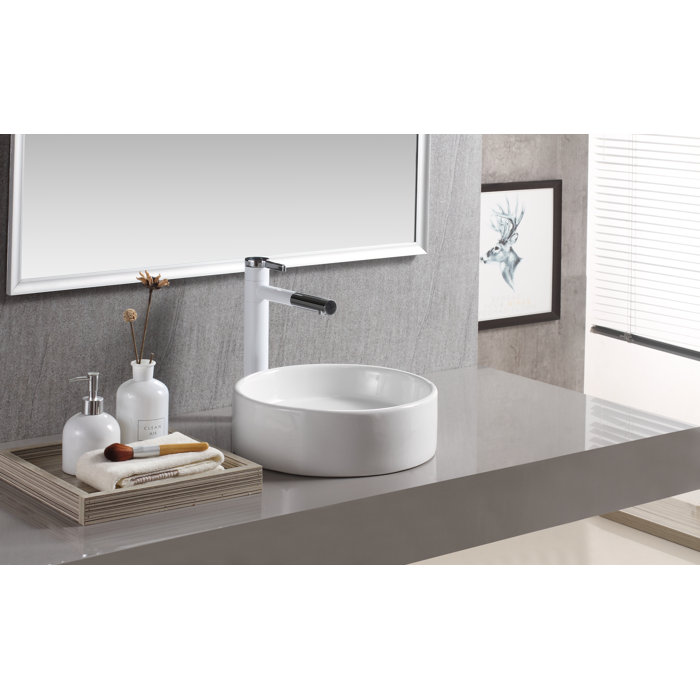 Elanti 13.63'' White Porcelain Circular Vessel Bathroom Sink & Reviews